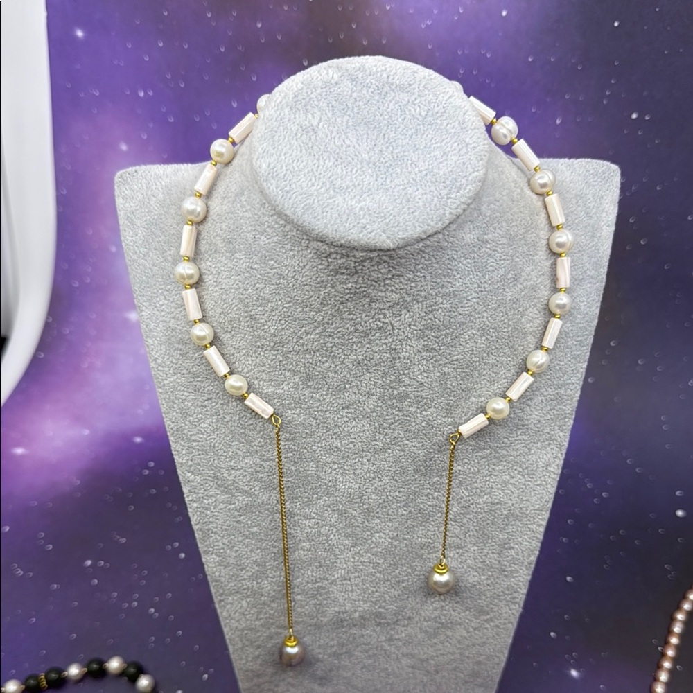 Natural Pearl and Mother of Pearl Open Front Choker Necklace